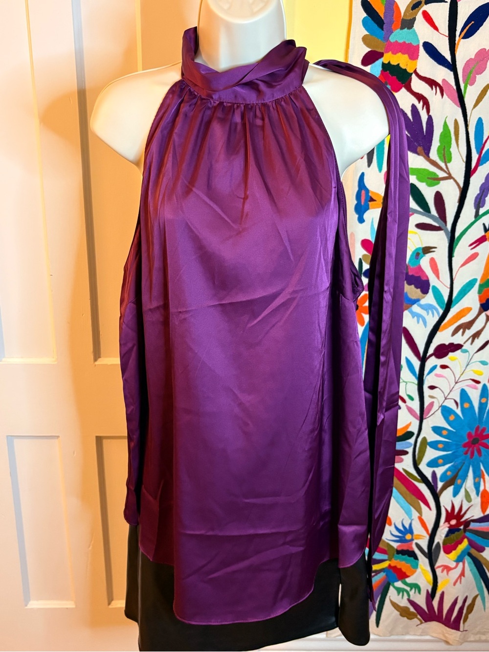 City Chic Satin Halter Top in Deep Purple